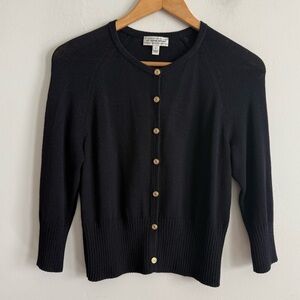 ST. JOHN SPORT SANTANA KNIT WOOL BUTTON DOWN NAVY BLUE CARDIGAN SWEATER SIZE XS